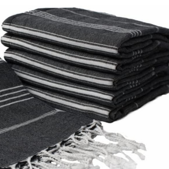 Big Quick Dry Beach Towel XL Turkish Cotton Peshtemal Black Stripe Bath Pool Gym - Picture 4 of 7